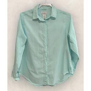 For The Republic Women MEDIUM Aqua Green Long Sleeve Button-Up Cotton Blouse